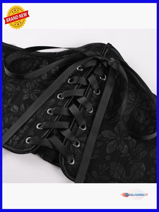 Lace Up Corset Belt Renaissance Floral Wide Waist with Zip Back main image 4